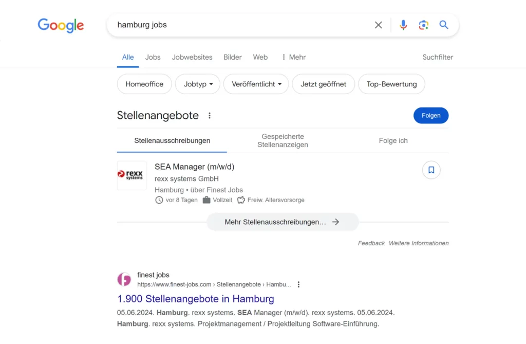 Google for Jobs - Inserate in den Suchergebnissen