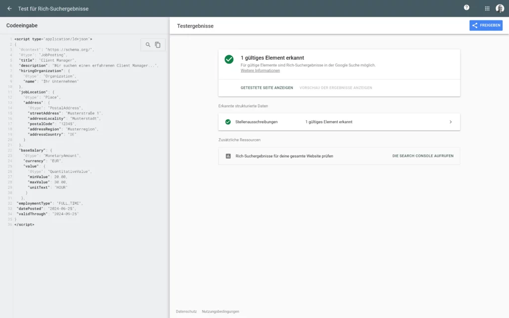 Strukturierte Daten für Google for Jobs