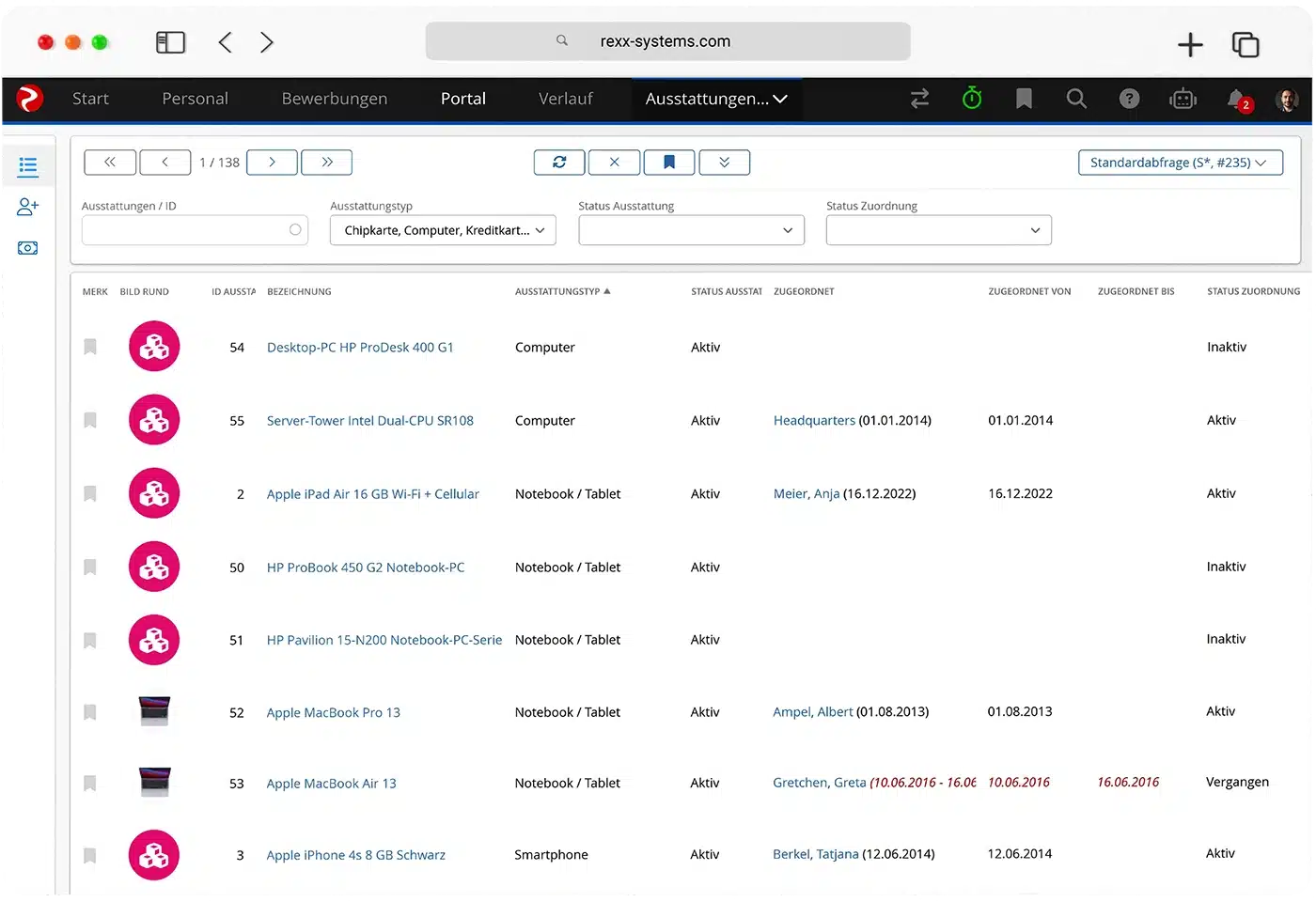 Inventarmanagement - Liste Ausstattung
