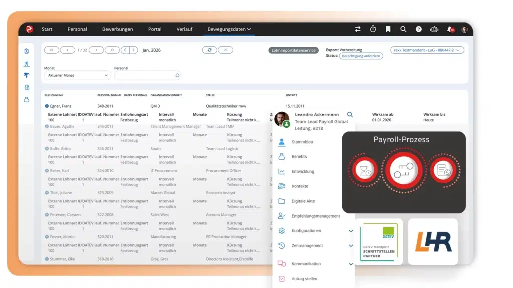 Entgelthistorie Urlaubsentgelt: Screen zeigt Übersicht zur Gehaltsentwicklung und Einmalzahlungen in der Software von Rexx Systems