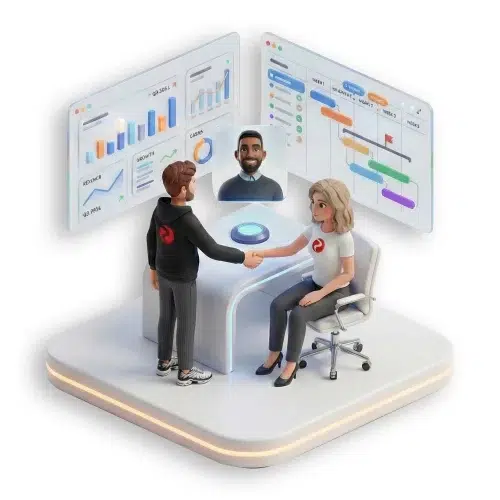 HR-Software Einführung und Implementierung gemeinsam planen HR-Software Einführung gemeinsam planen zeigt Zusammenarbeit zwischen Unternehmen und Consultants bei Implementierung und Abstimmung von Prozessen